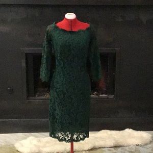 Emerald Green Lace Overlay Midi Dress